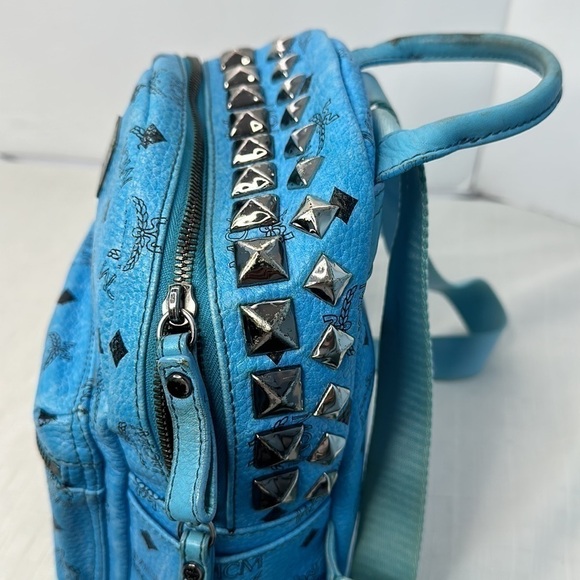 MCM Womens Backpack Blue leather Visetos Logo Studded w/COA - Picture 9 of 13